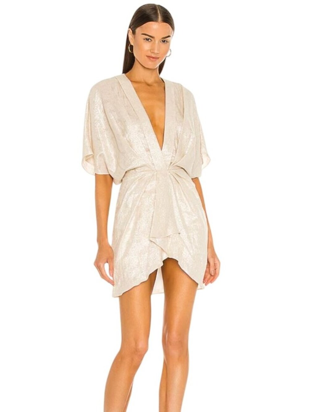 IRO Halsey Dress Deep V Nude w/ Metallic Thread - Size 38/ 6 US